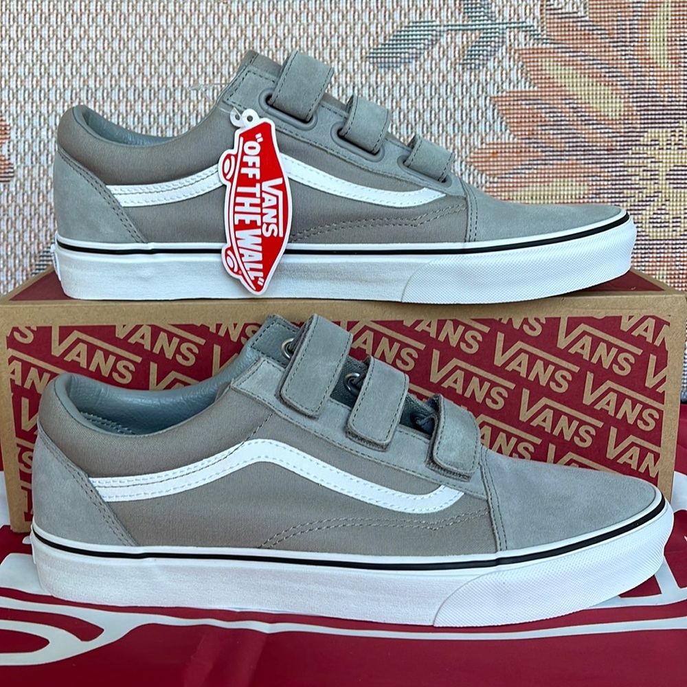 Vans Gray and White Velcro Sneakers